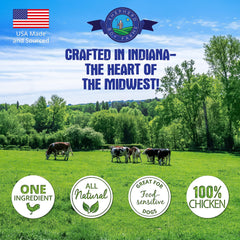 Shepherd Boy Farms chicken heart treat pieces, crunchy texture for dogs and cats.