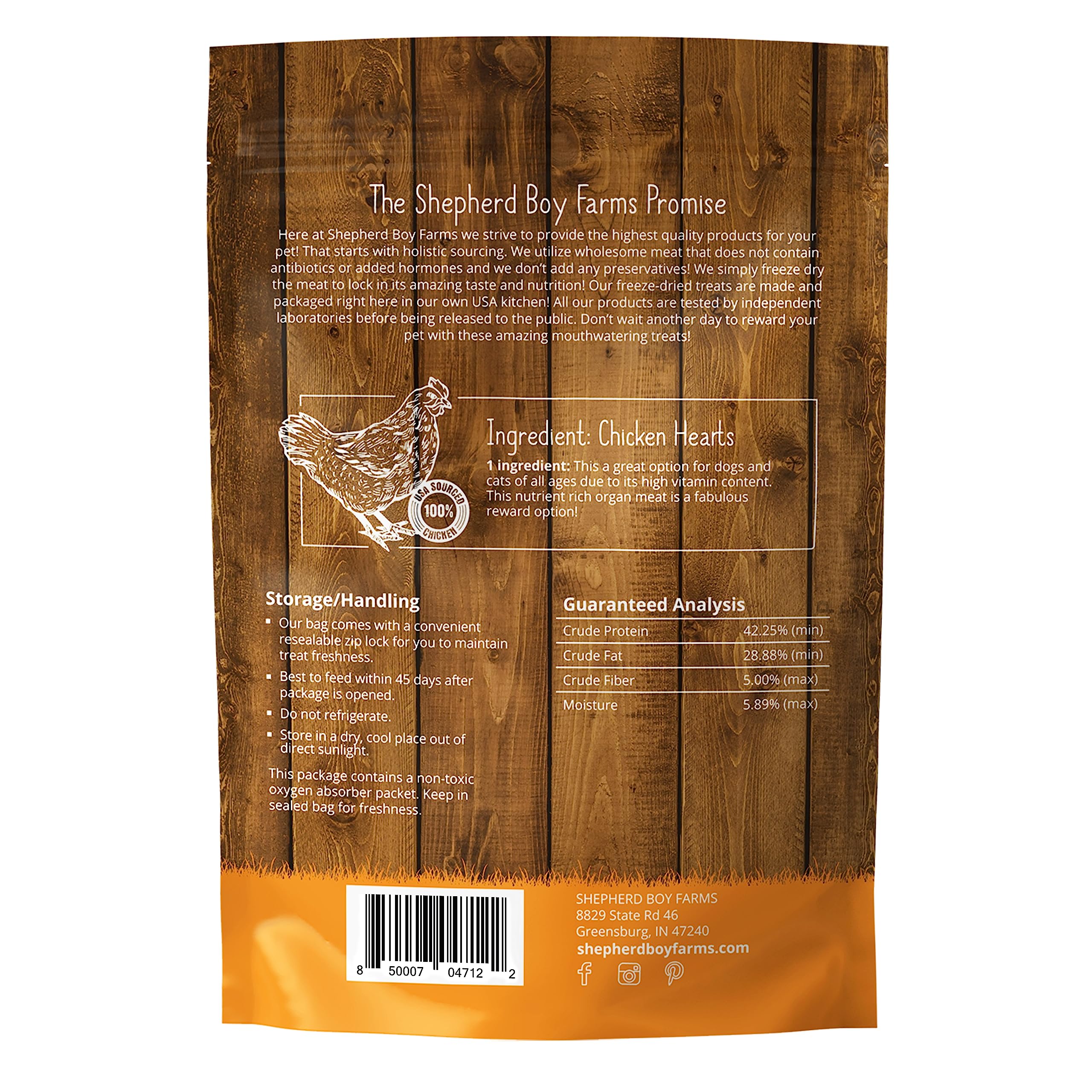 Shepherd Boy Farms chicken heart treat single-ingredient snack for simple diets.