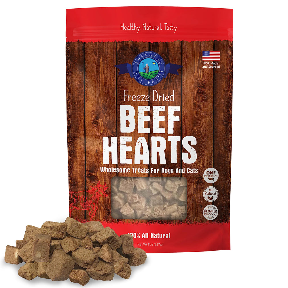 Shepherd Boy Farms freeze-dried beef heart treat closeup shows protein-packed reward for training