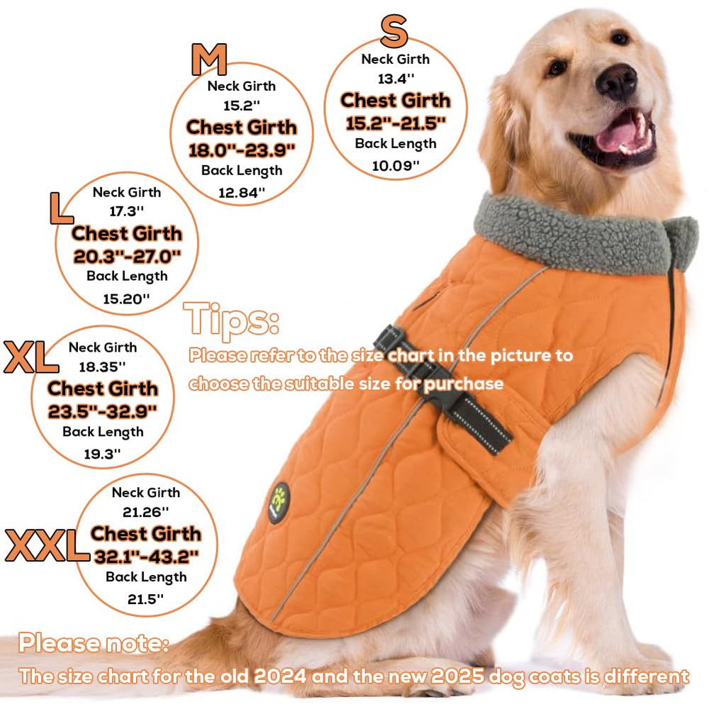 Sheripet Orange XL dog coat back view highlighting windproof exterior and snug fit