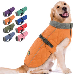 Sheripet Orange XL dog coat front view showing warm fleece lining for cold weather