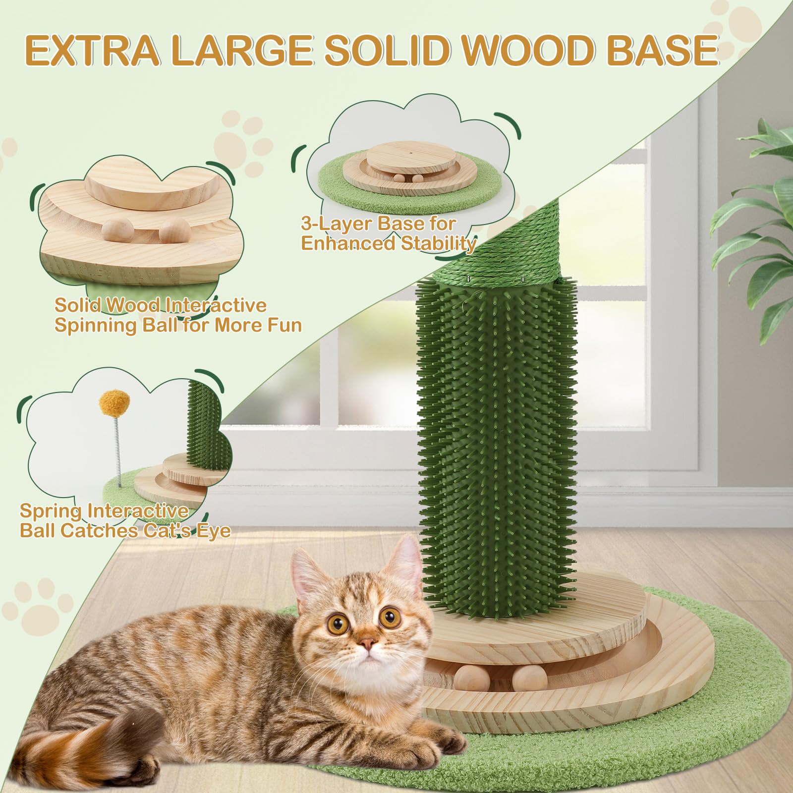 Sheripet sturdy wood base provides stability during vigorous scratching sessions.