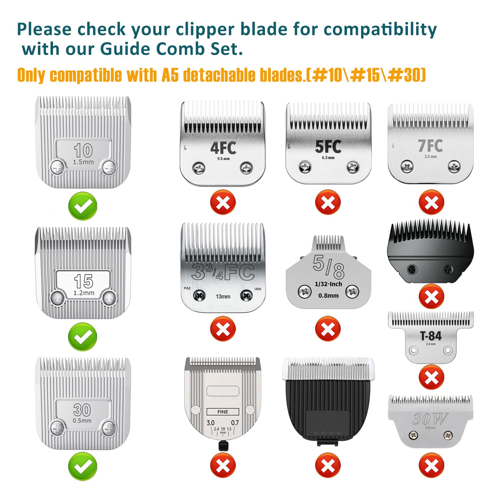 Shernbao eight-piece A5 comb set covering 10/15/30 blade sizes for versatile trims