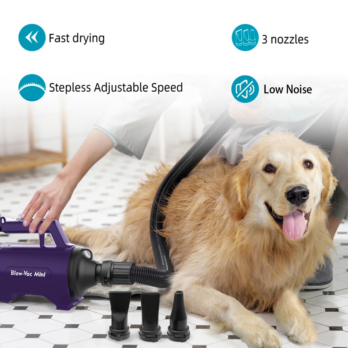 Shernbao dog dryer high velocity nozzle-attachments provide focused airflow for precise grooming