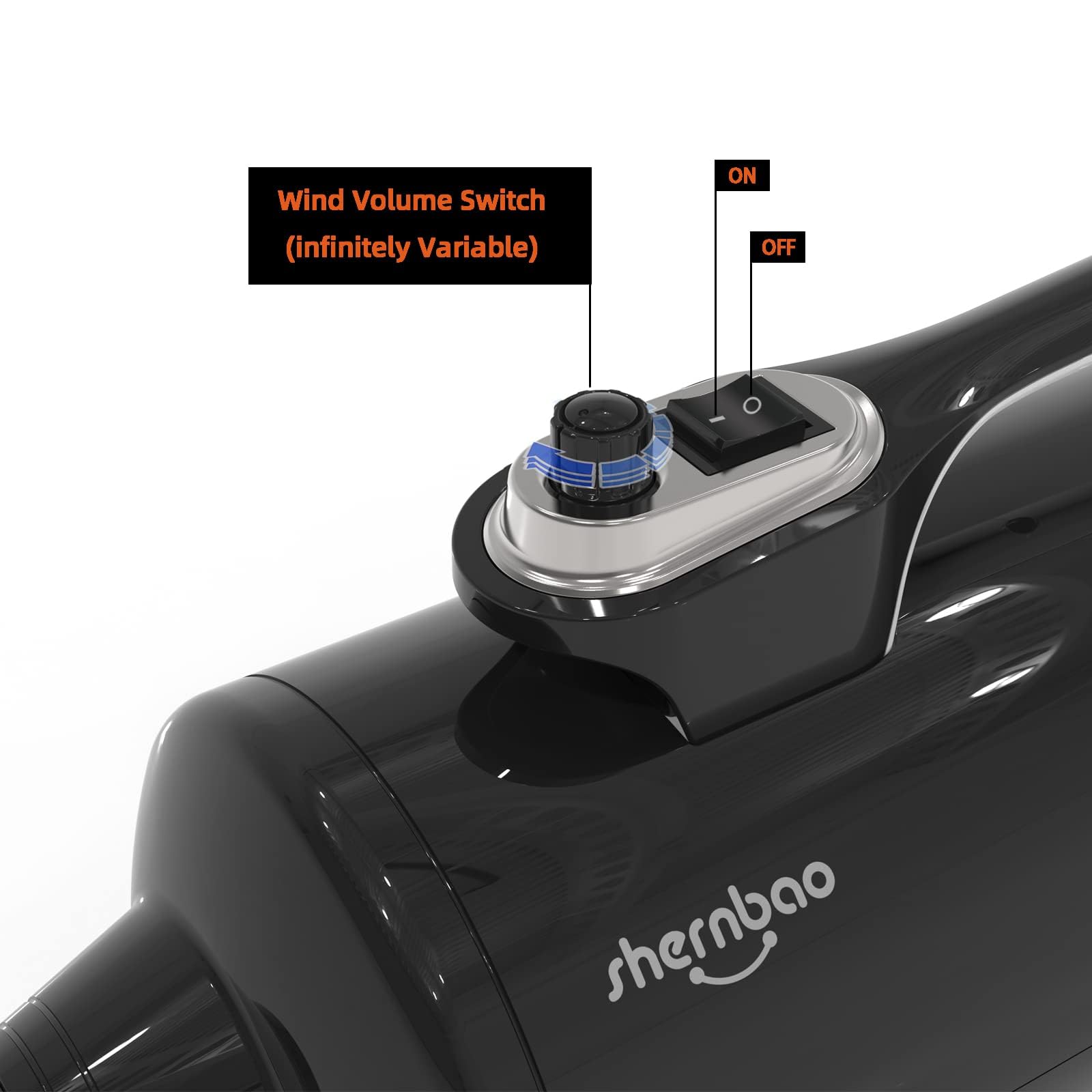 Shernbao dog dryer jet-black motor assembly highlights dual motors for winter grooming