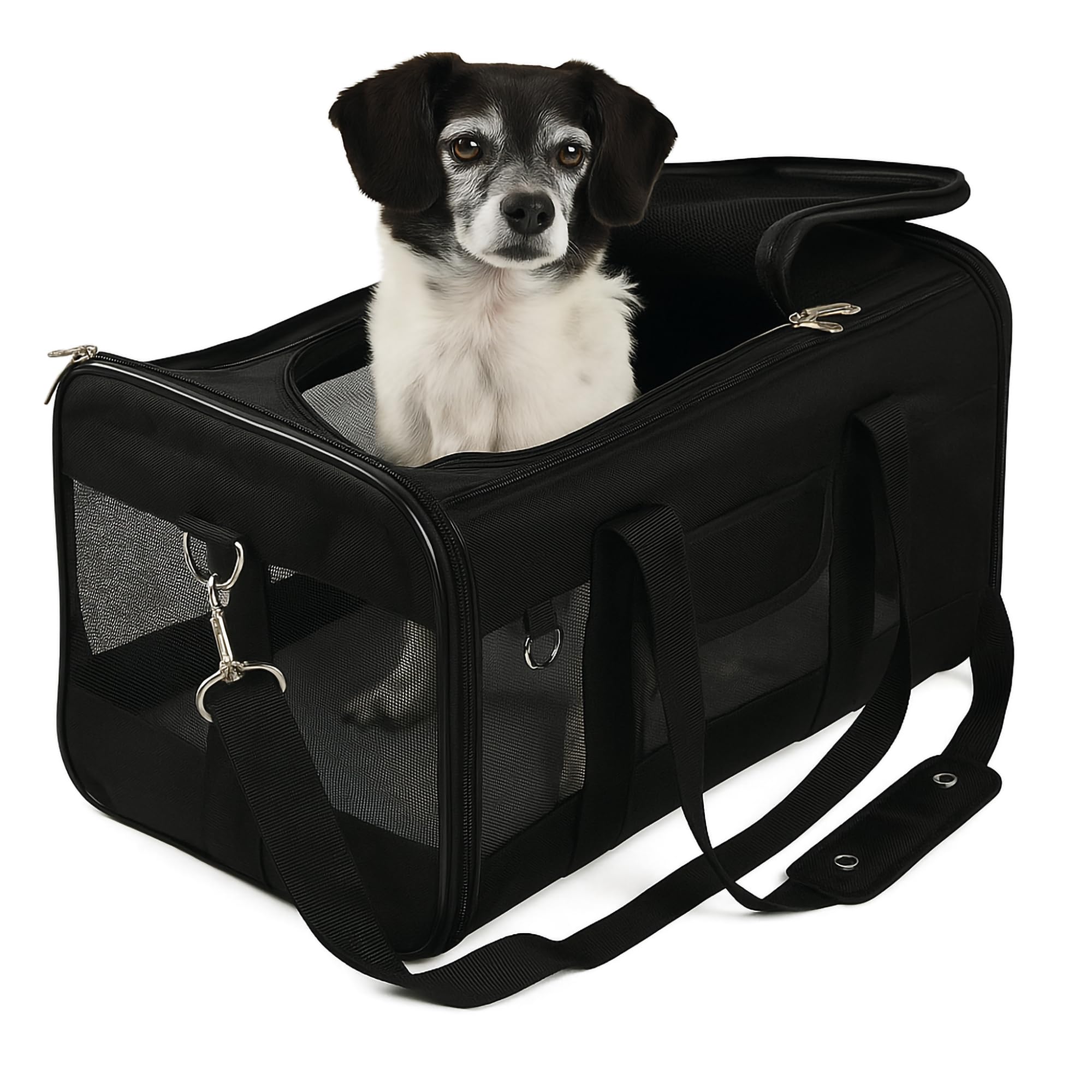 Sherpa Original Deluxe Large Carrier front view showing under-seat compatibility for air travel