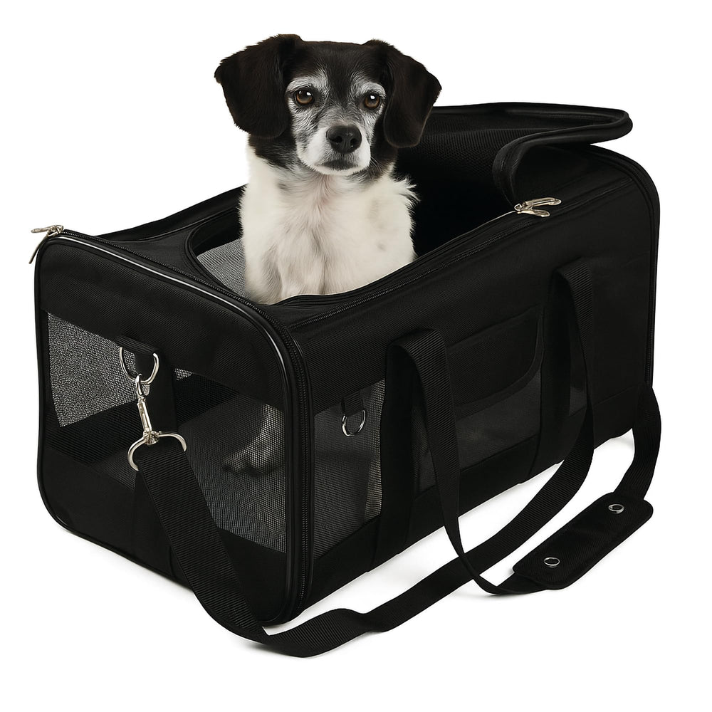 Sherpa Original Deluxe Large Carrier front view showing under-seat compatibility for air travel