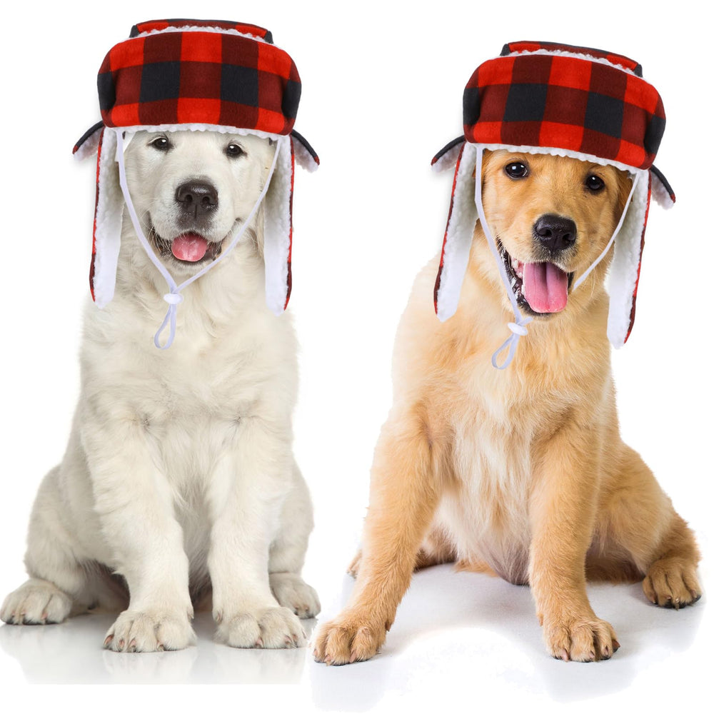Sherr Christmas dog hat plaid earmuffs closeup keeps ears warm during winter walks