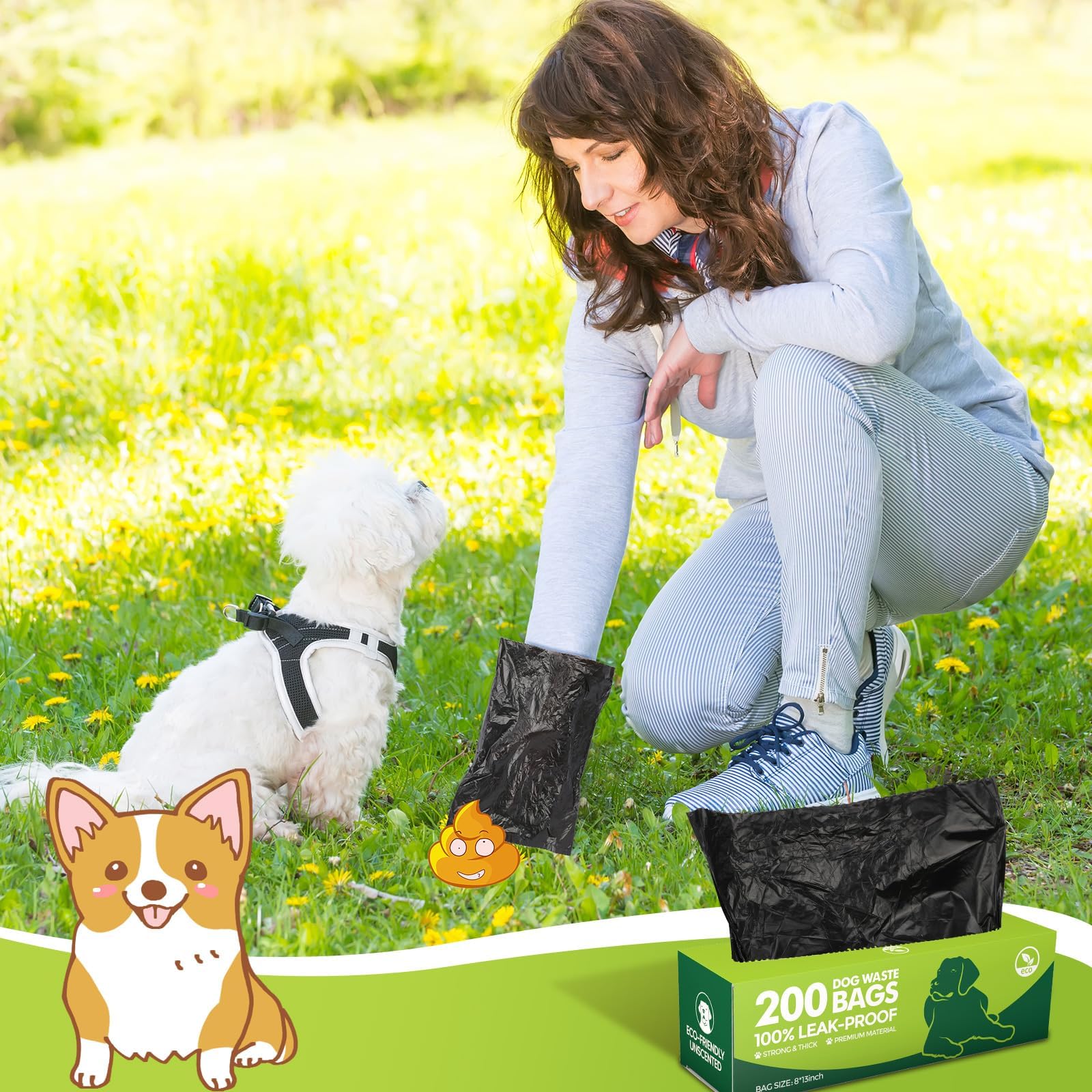 Sherr poop bags measure 7.9 by 11.8 inches for medium waste.