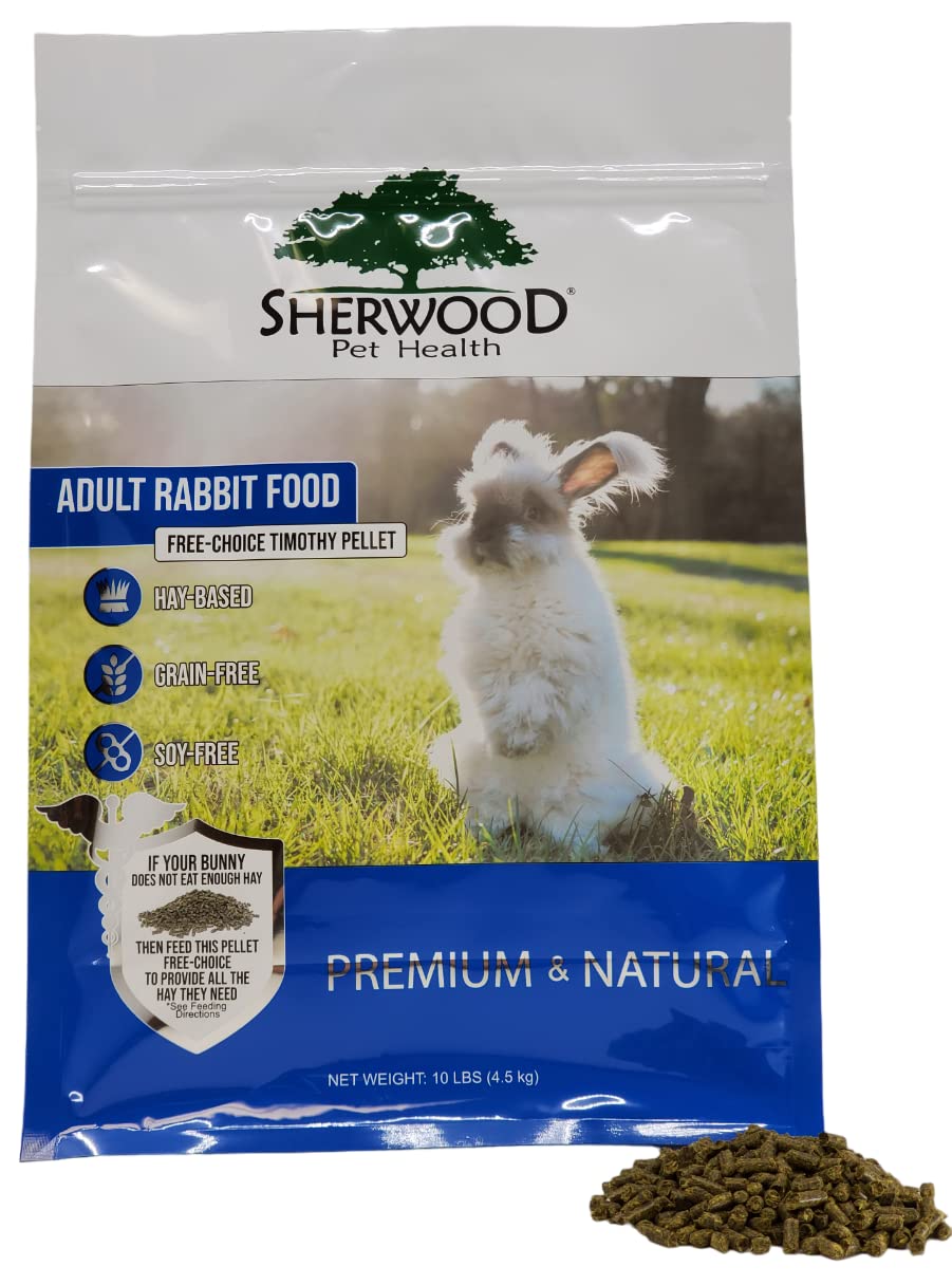 Sherwood Pet Health rabbit food Timothy hay bag closeup emphasizes natural hay base for rabbit nutrition