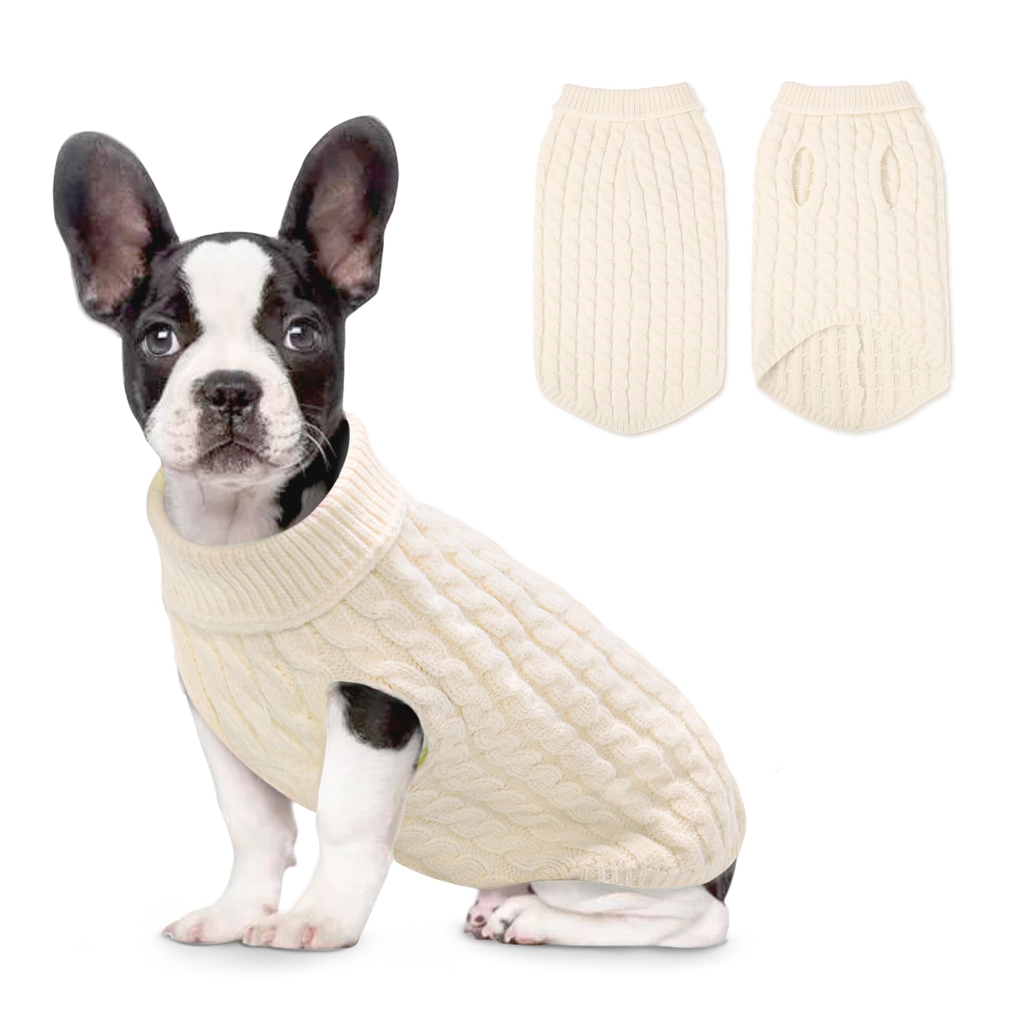 SHIAOMIN warm dog turtleneck sweater front view shows cozy knit warmth for small dogs