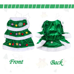 SHIAOMIN WORDERFUL dog Christmas tree dress back view highlights secure magic tape closure.