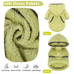 Shifenmei dog sweater hoodie green xxs back view showing full fit.