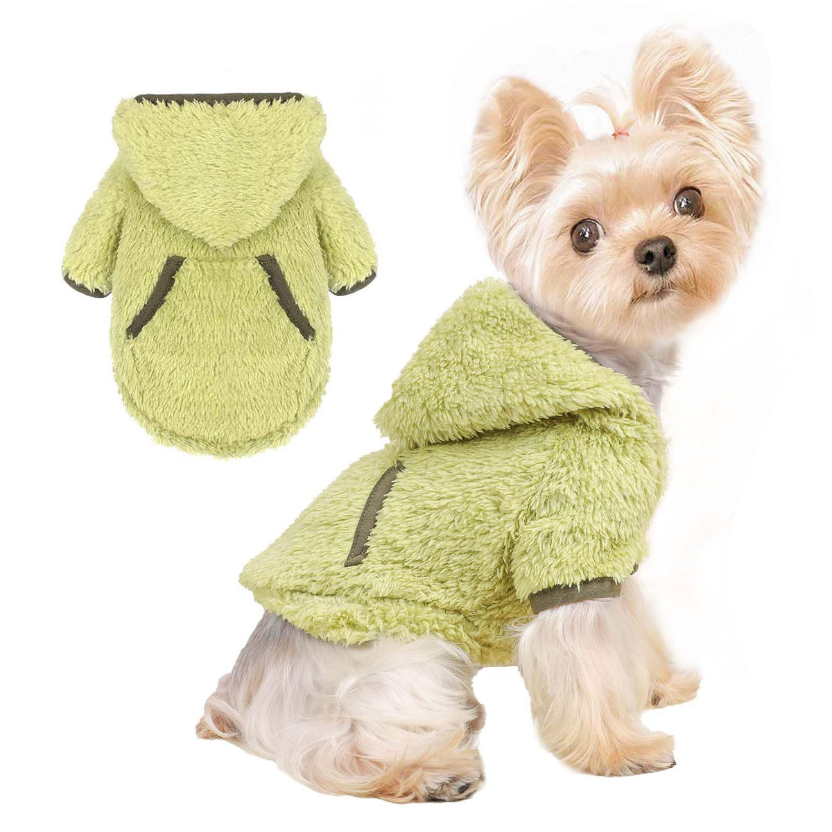 Shifenmei dog sweater hoodie green xxs front view for warm walks.