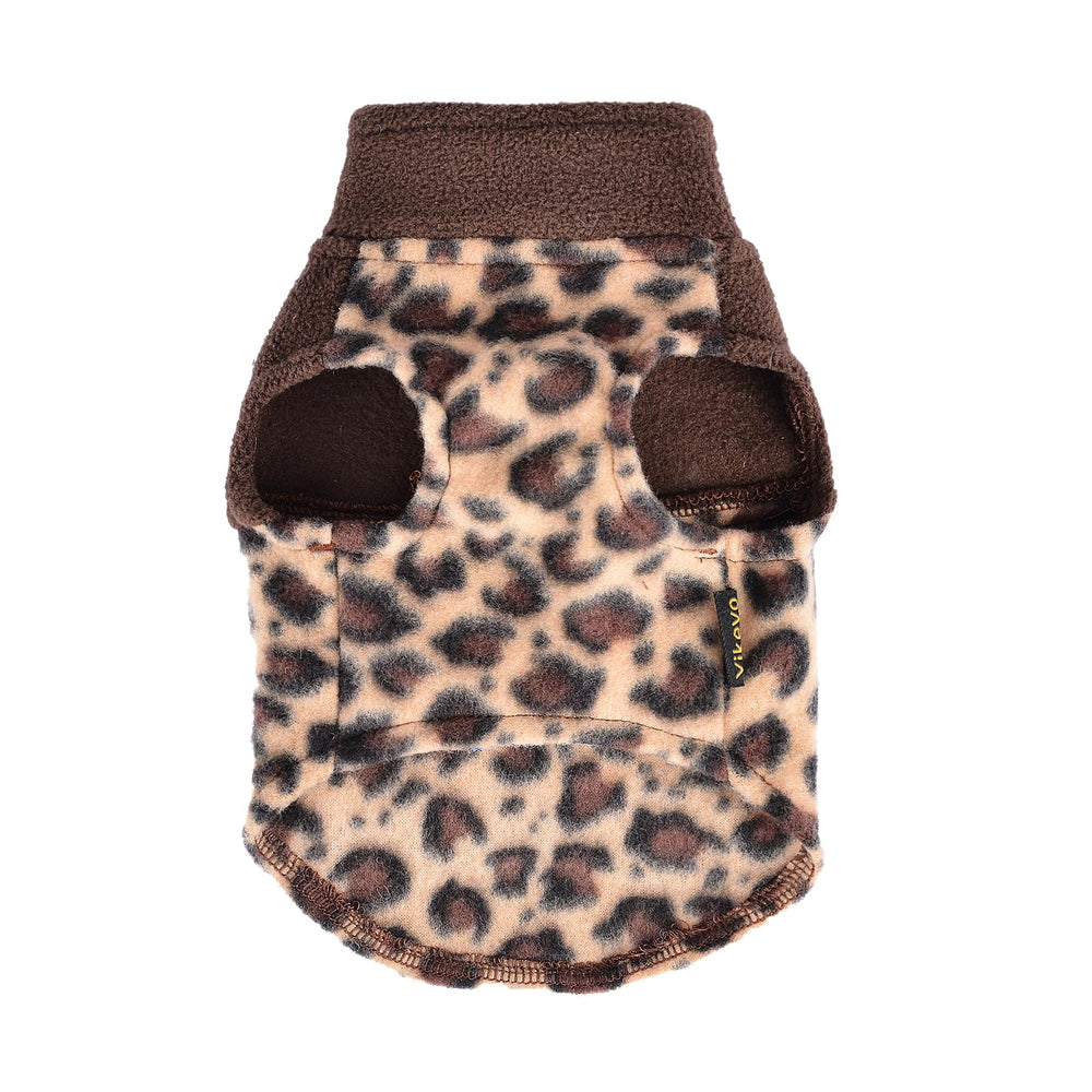 Shifenmei leopard style sweater closeup shows versatile small pet outfit for chilly days