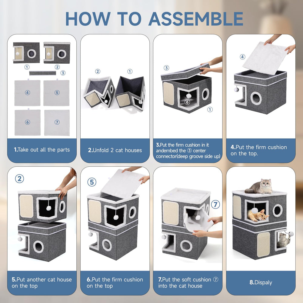 Shikha 2-storey cat house cushions grey provide cozy seating options.