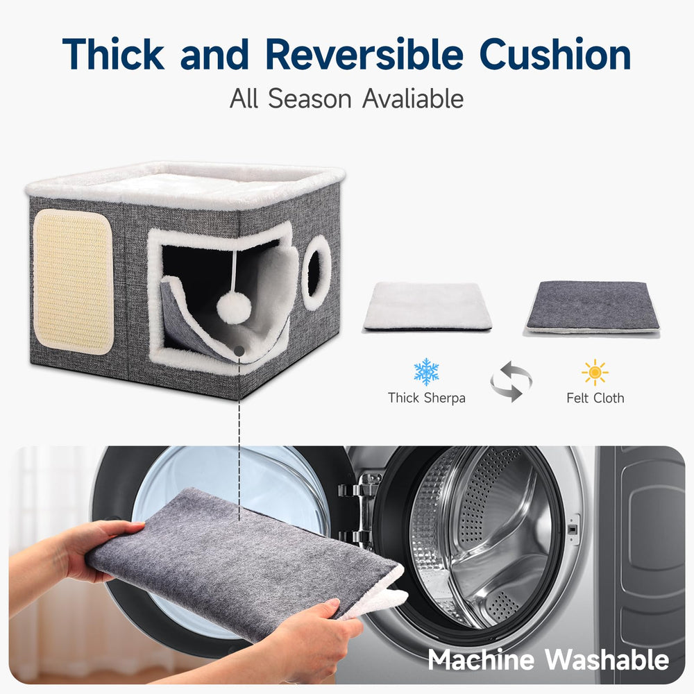 Shikha cat bed anti-slip bottom grey stays steady during play.