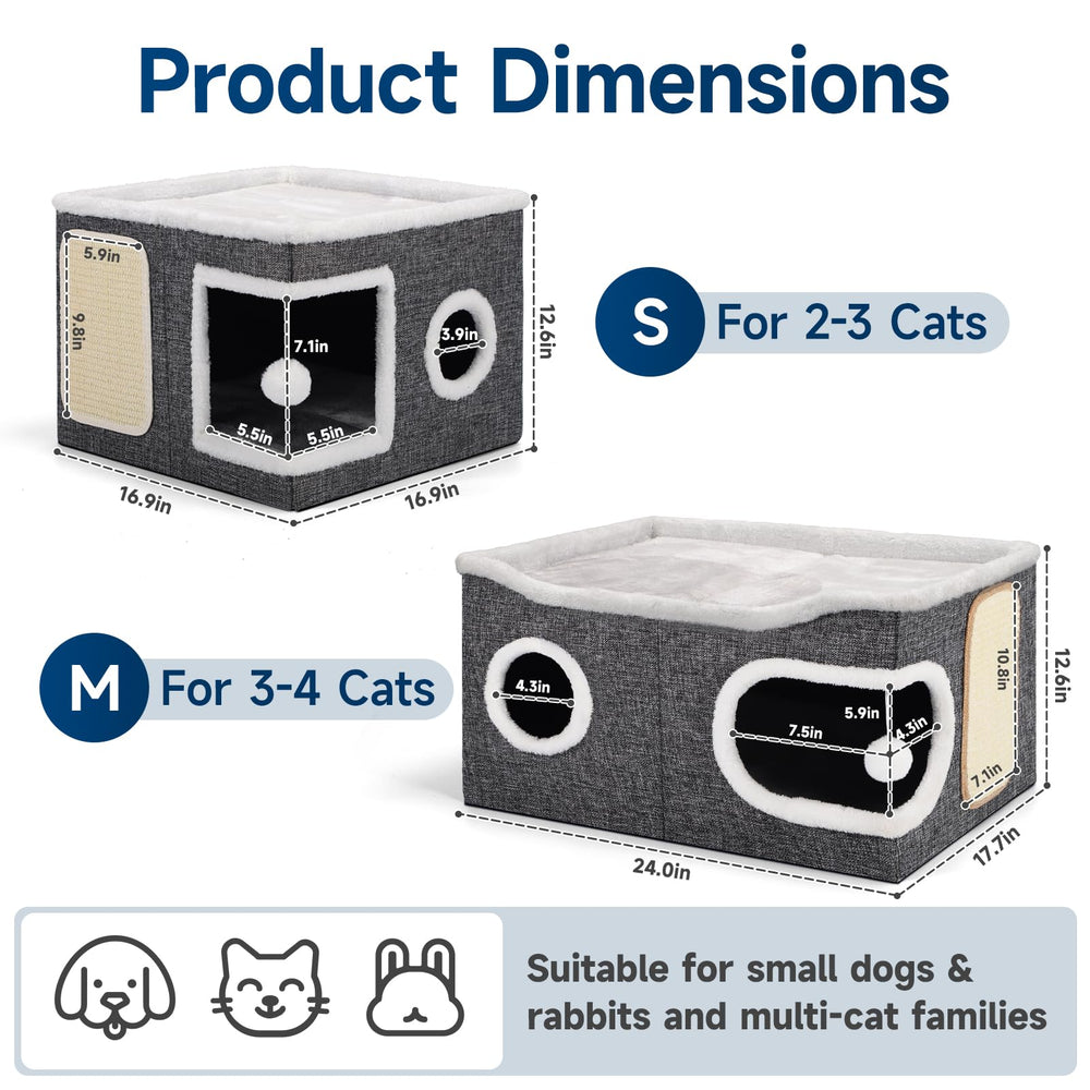 Shikha cat bed cube house oval door perfect multi-cat lookout.