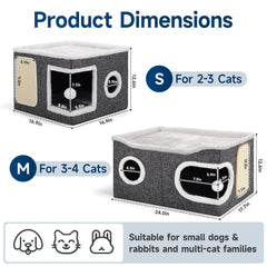 Shikha cat bed cube house oval door perfect multi-cat lookout.