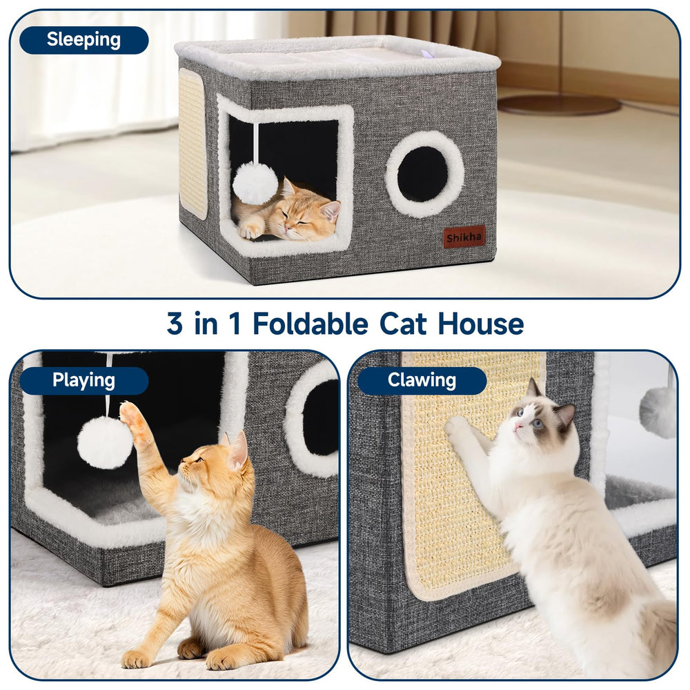 Shikha cat bed foldable indoor house grey folds flat for storage.