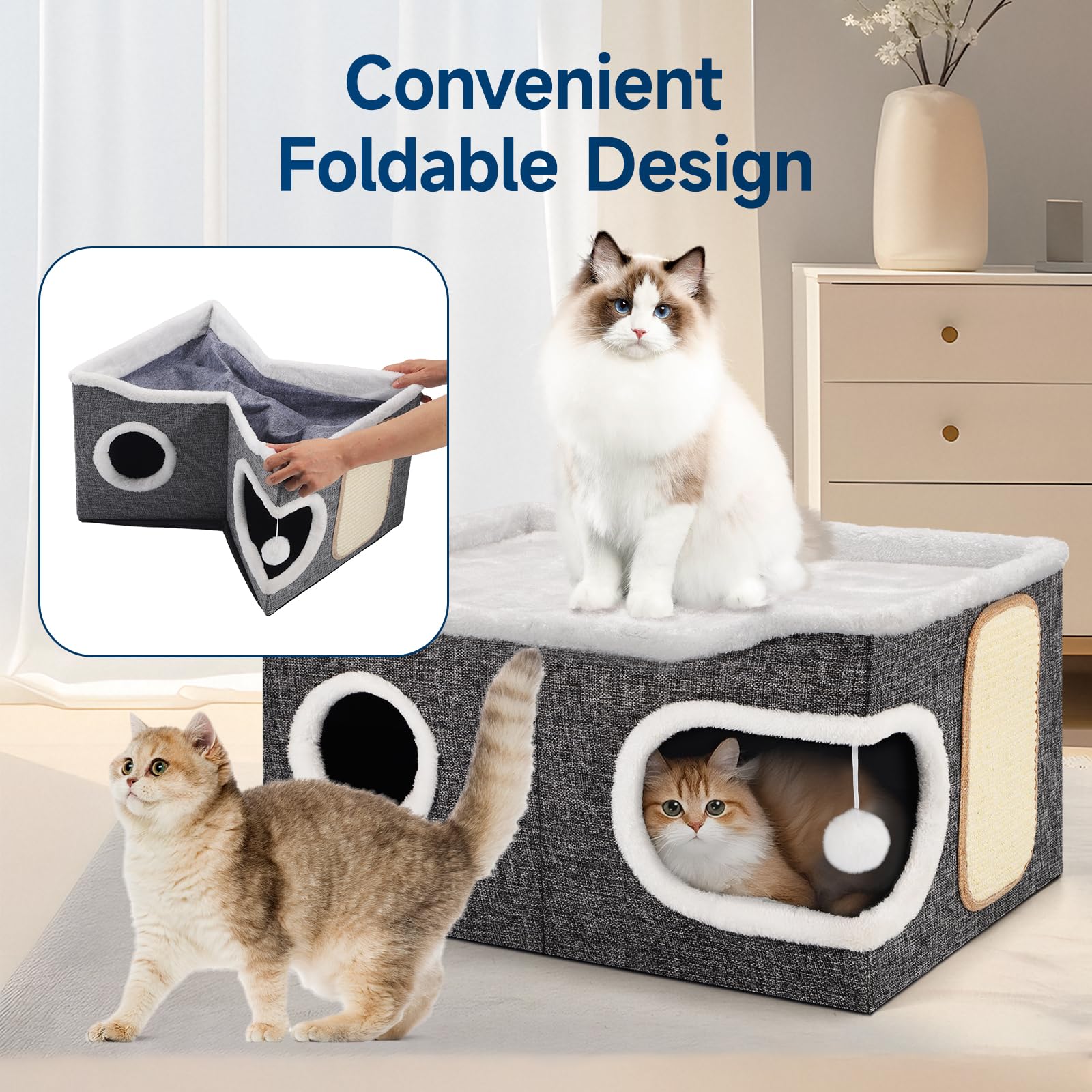 Shikha cat bed scratching pad and window for interactive play.