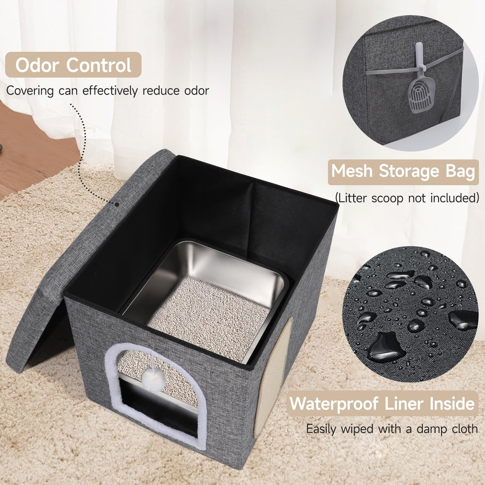 Shikha cat litter enclosure removable lid enables quick cleaning and maintenance.