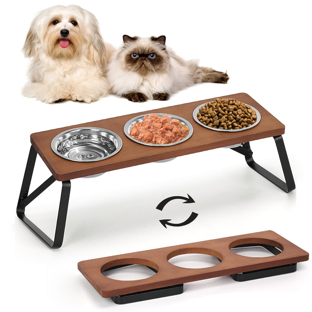 ShineMe elevated cat bowls tilt stand highlights spill reduction for tidy feeding