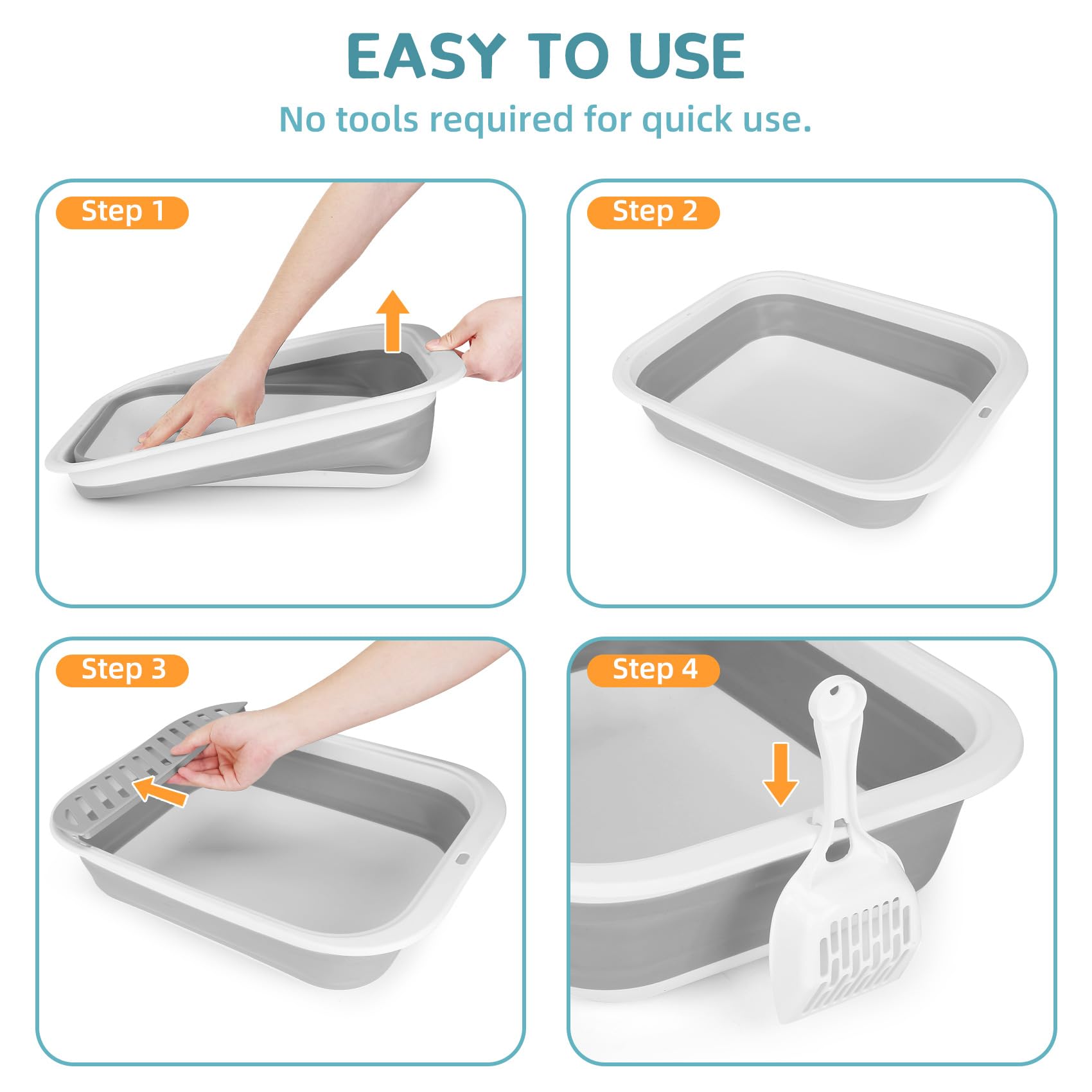 ShineMe open-top cat litter tray shown with scoop for effortless monitoring and cleaning.