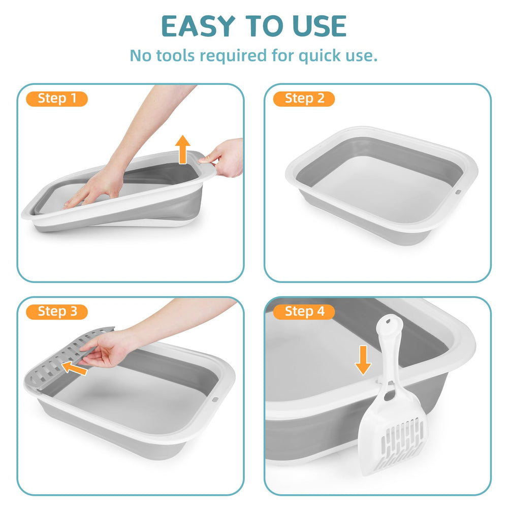 ShineMe open-top cat litter tray shown with scoop for effortless monitoring and cleaning.