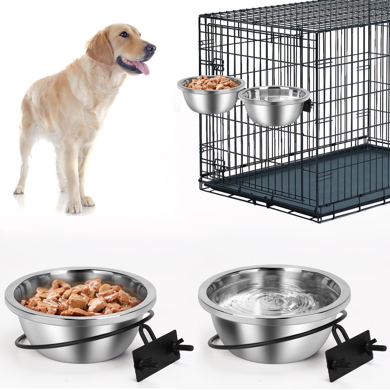 ShineMe crate bowl heavy-duty 2-pack 56oz protects floors and supports large dogs