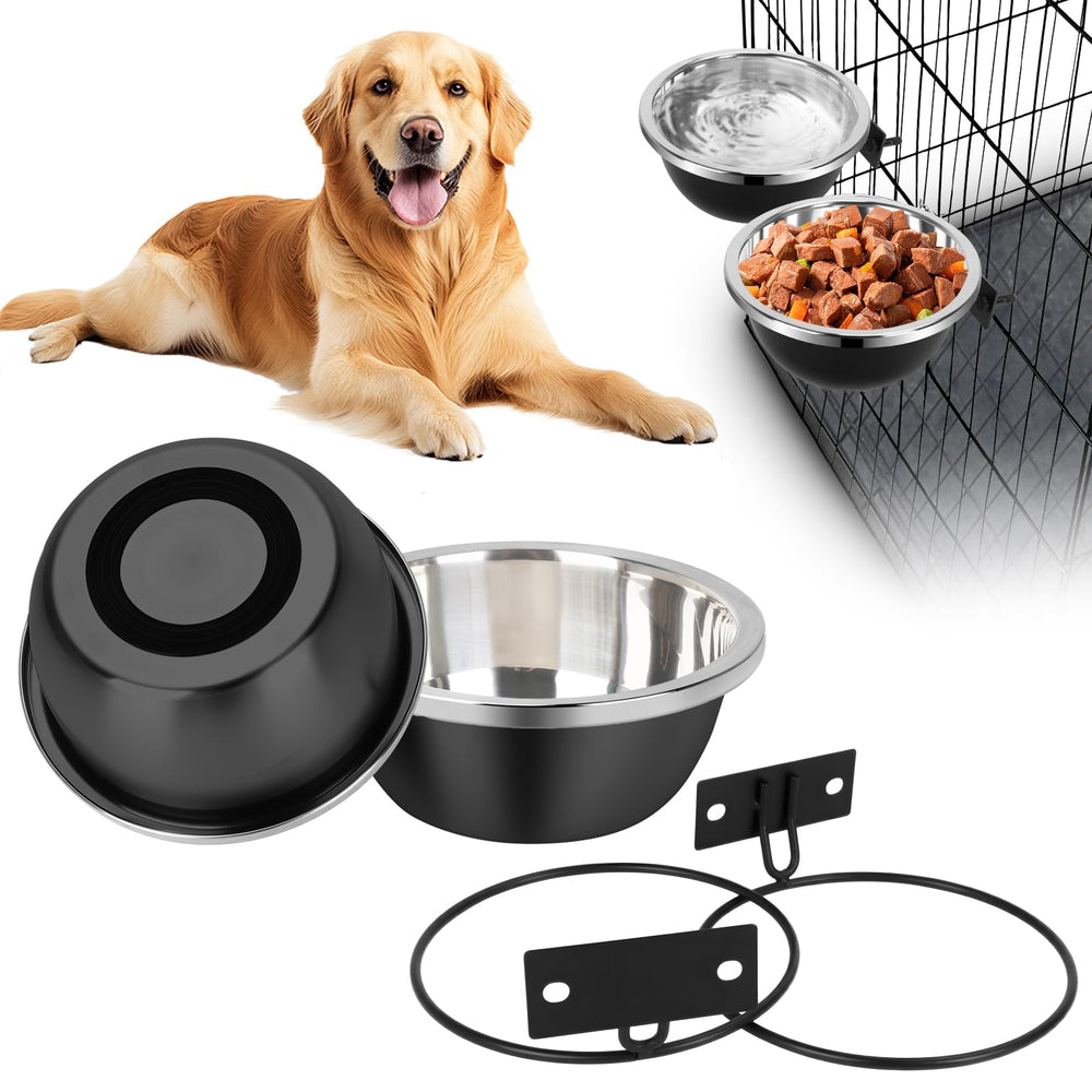 ShineMe dog kennel bowls set-2 heavy-duty metal bowls for durable feeding