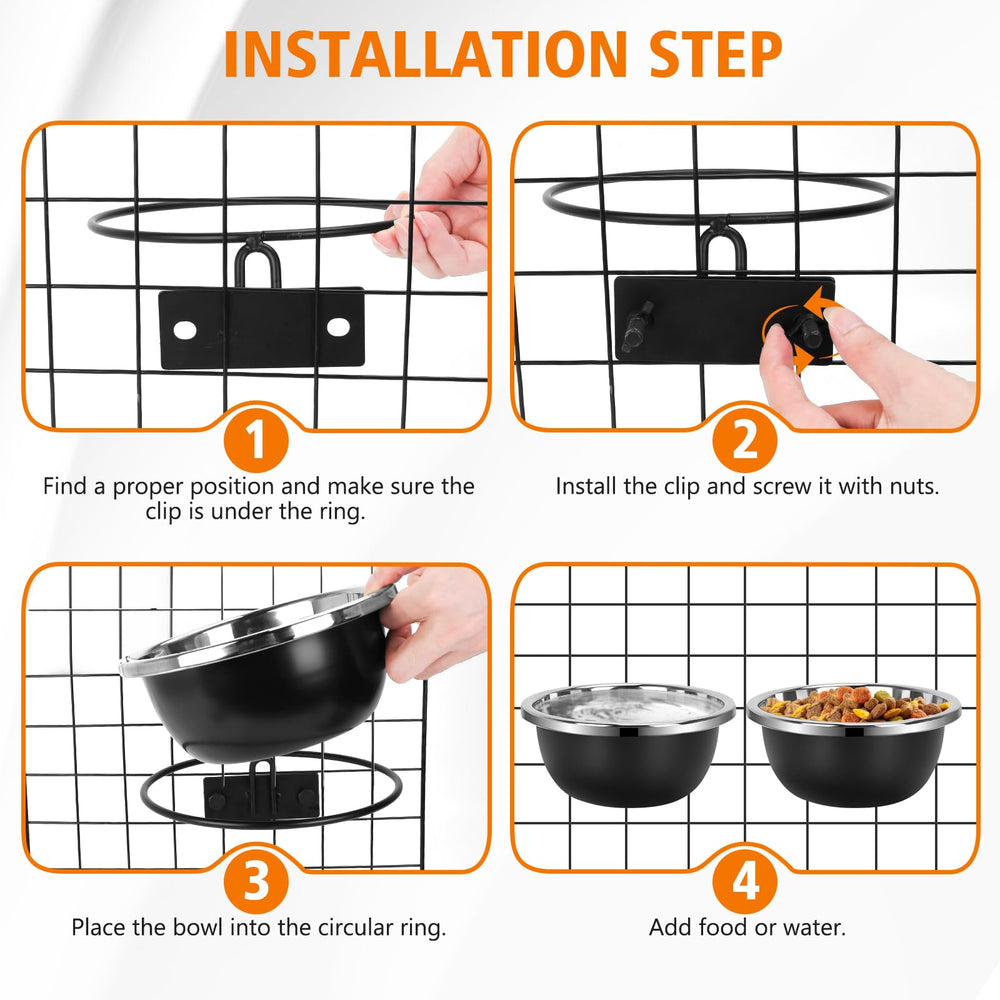 ShineMe hanging bracket-dog bowl assembly for secure kennel mounting