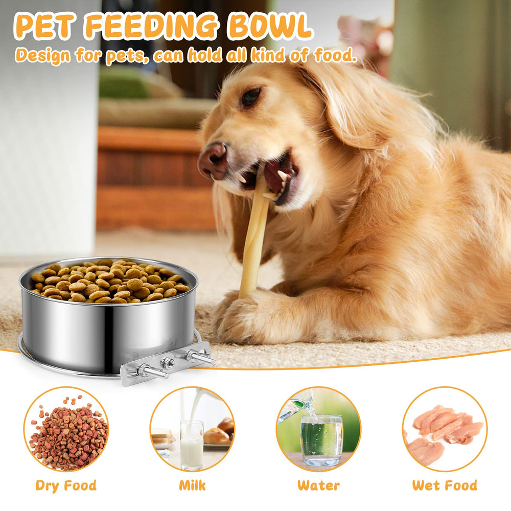 ShineMe crate-mountable bowls with tool-free installation for kennels.