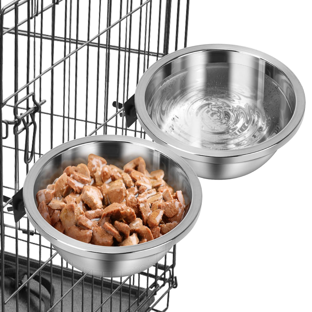 ShineMe 2-pack steel bowls fit most crates and cages