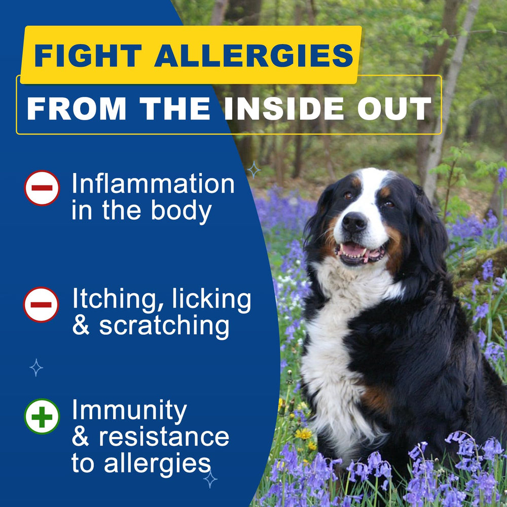 SHINEPAWS Allergy Chews 120-bites-dosage image highlights up to four months of use.
