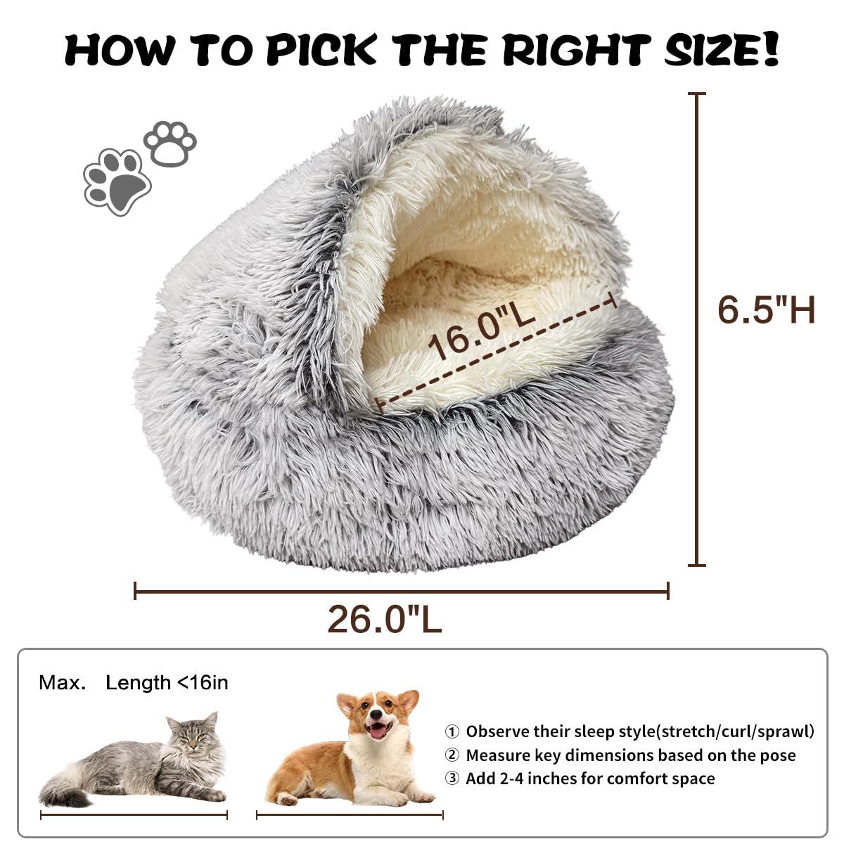 ShinHye hooded cave bed entry shows easy access for cats and small dogs.