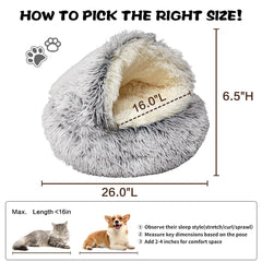 ShinHye hooded cave bed entry shows easy access for cats and small dogs.