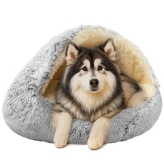 ShinHye round plush hooded cat bed cave for cozy retreat.