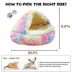ShinHye round plush hooded cat bed entry hole demonstrates easy entry and retreat comfortably.