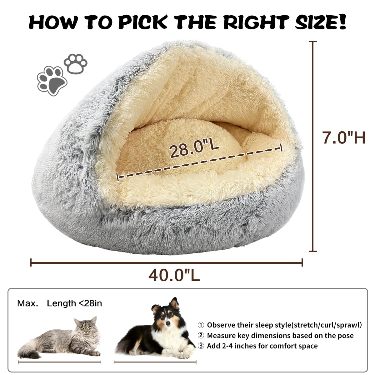 ShinHye round plush hooded bed with top cover open for easy entry.
