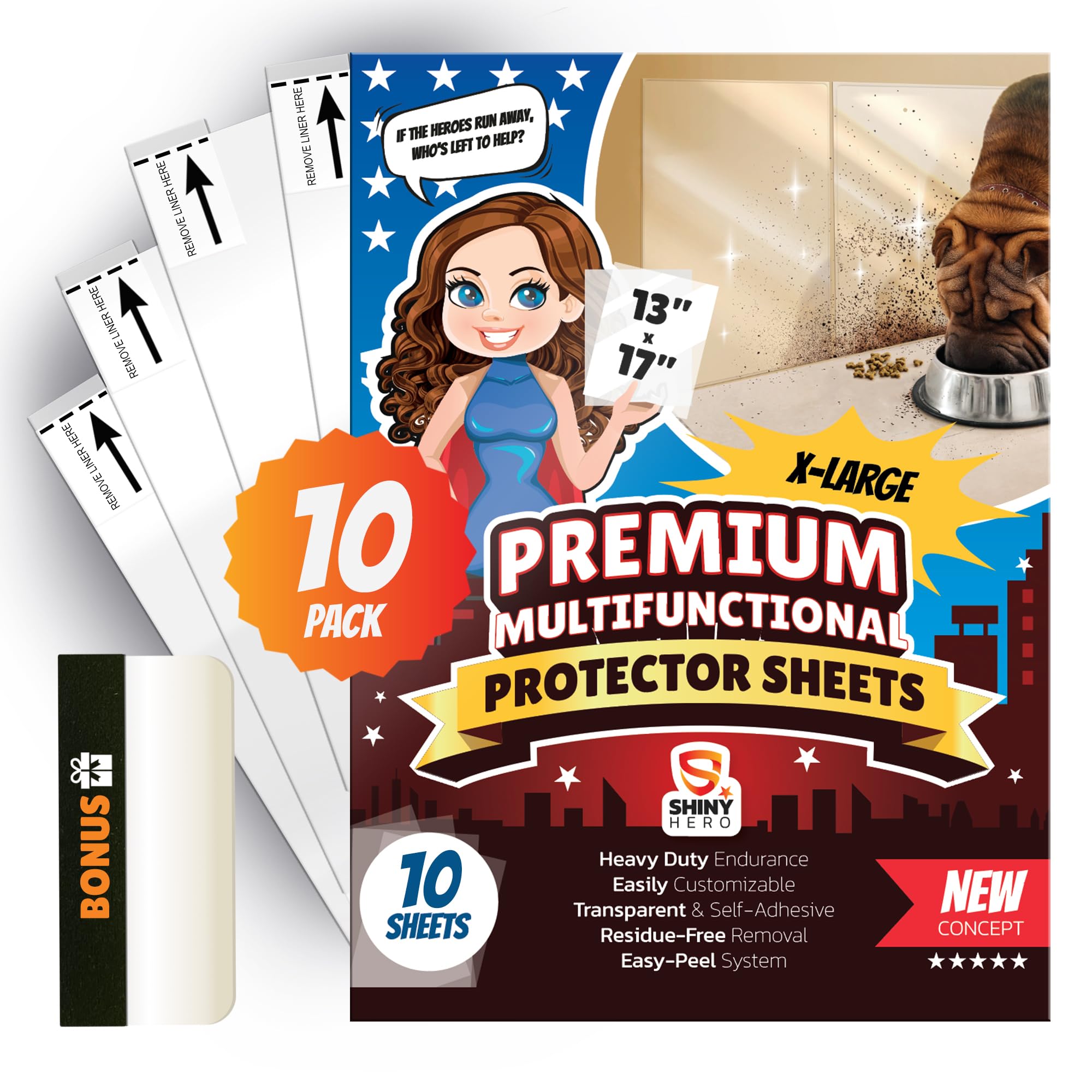Shiny Hero wall protector clear sheet provides discreet protection from pet scratches.