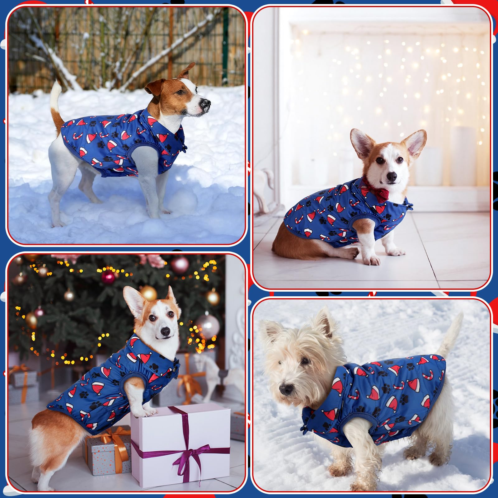 Shinylin Christmas dog coat blue small holiday design print on cozy jacket