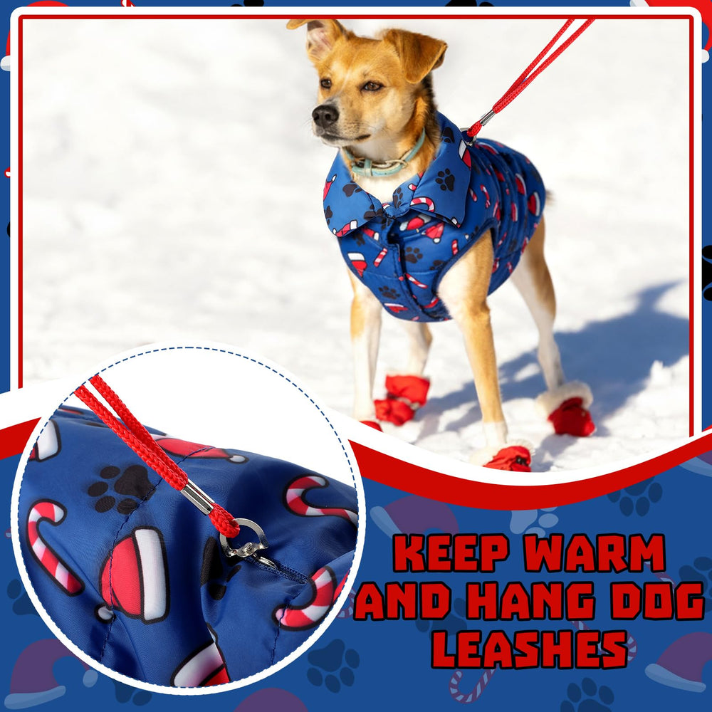 Shinylin Christmas dog coat blue small leash hole detail for easy leash use