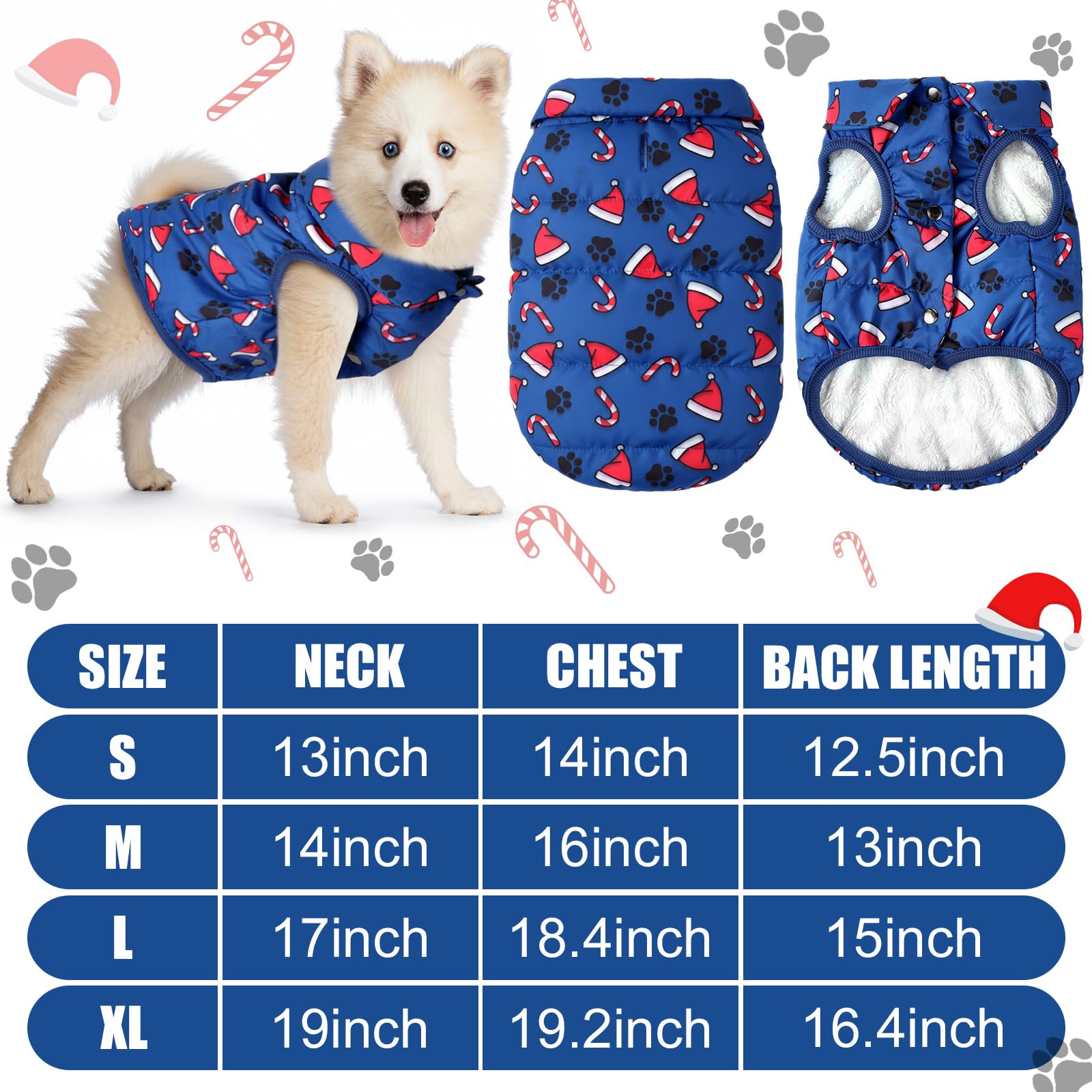 Shinylin Christmas dog coat blue small worn on dog for warmth during chilly strolls