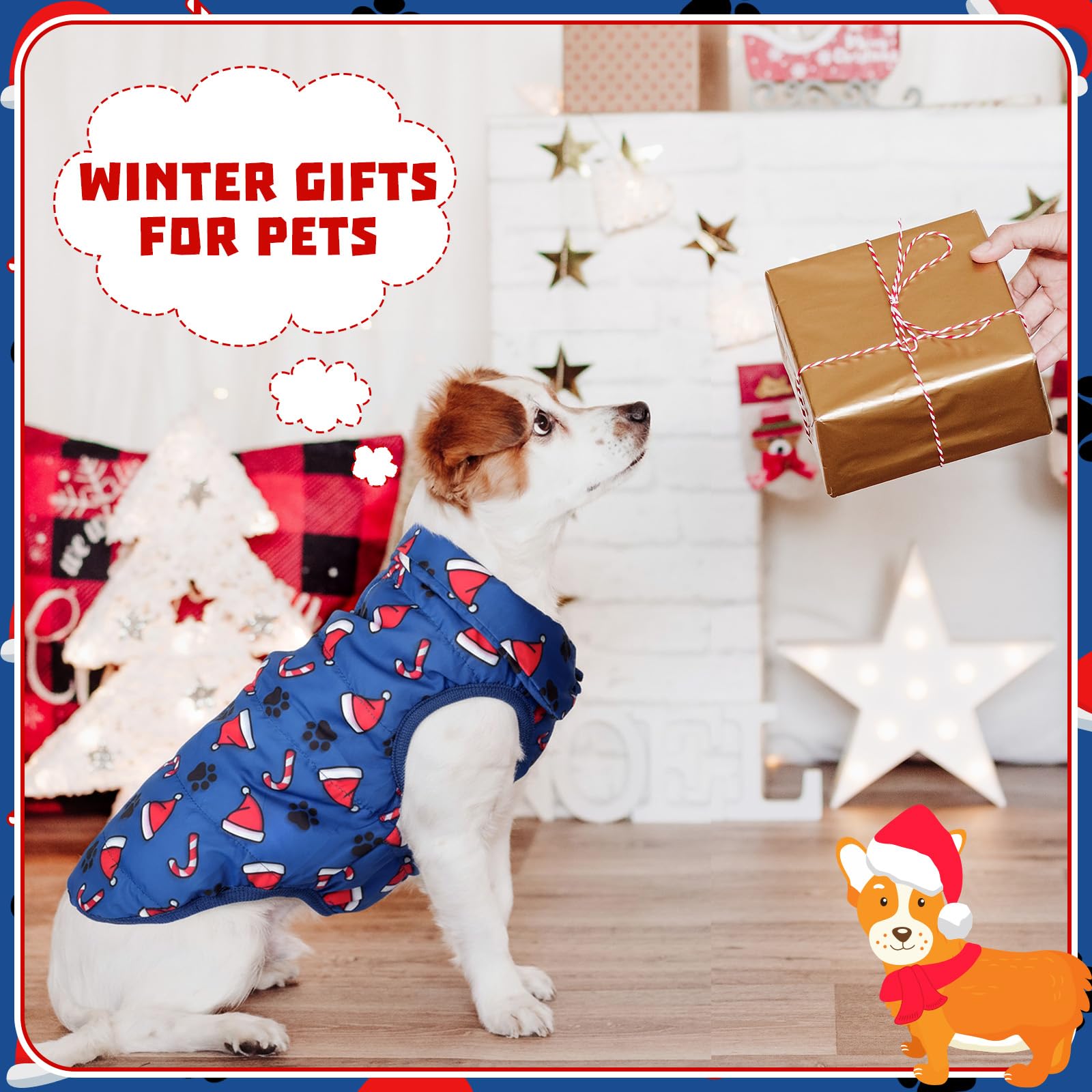 Shinylin Christmas dog coat blue small packaging and care notes