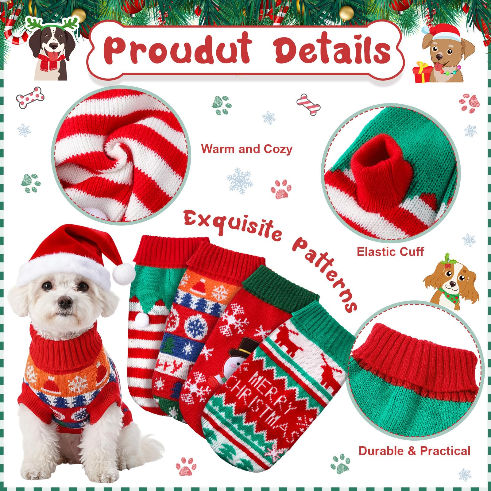 Shinylin dog Christmas sweater striped knit for stylish comfort and everyday wear.
