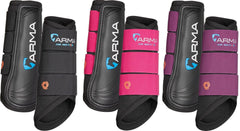 Shires ARMA air motion brushing boots fitted on a small pony provide breathable leg protection during schooling.
