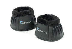 Shires ARMA fleece trim bell boot in black provides full front hoof protection and comfort.