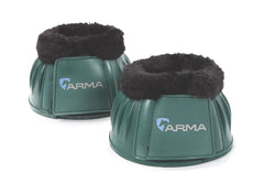 Shires ARMA fleece-trim bell boot in green delivers protective comfort during turnout.