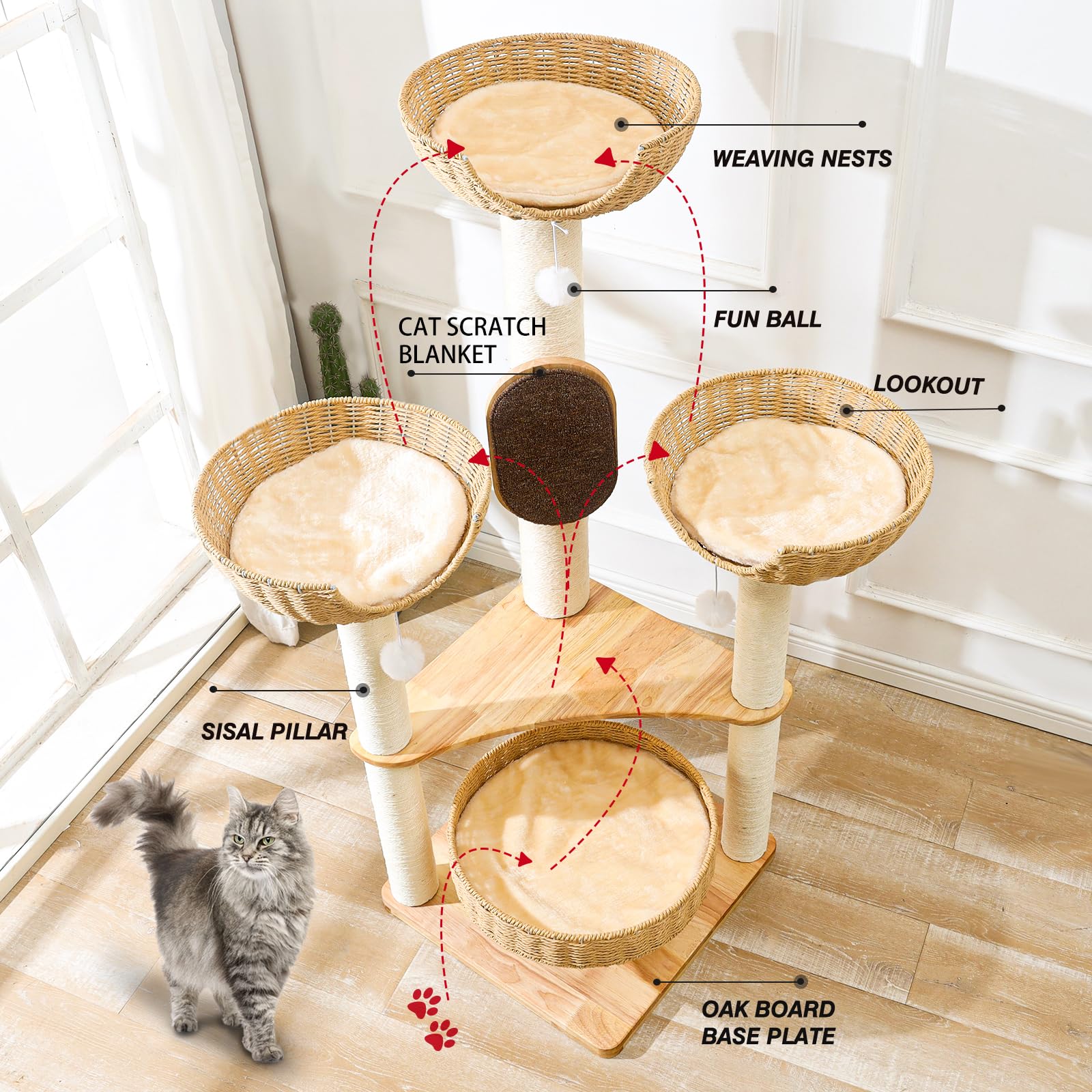 SHODMI 4 plush perches and condos shows cozy lounging for multiple feline companions.